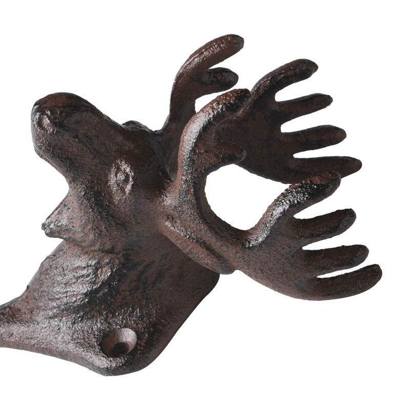BRASSTAR Vintage Cast Iron Deer Head Antlers Wall Hooks/Hanger - Living Room Bathroom Room Kitchen Wall Decoration Coat Hooks Rustic PTZY226 - Image 5